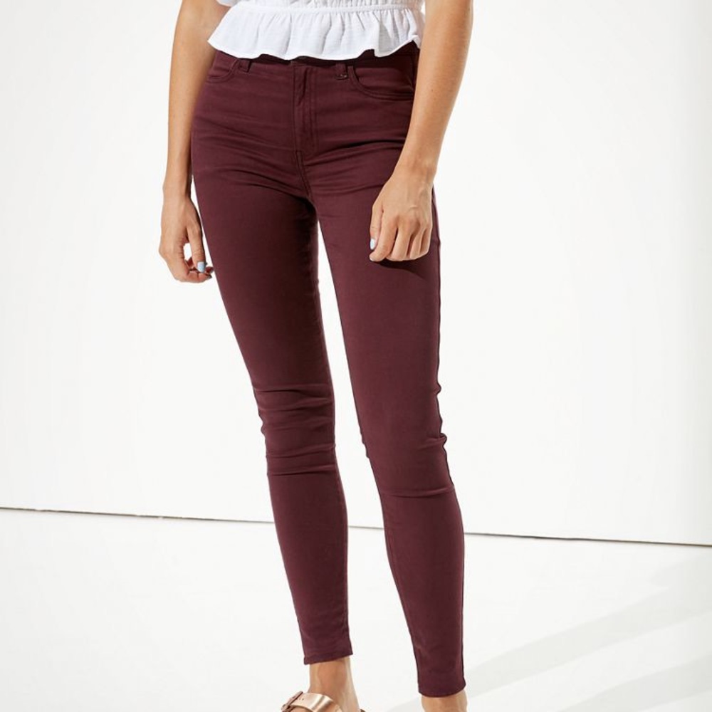 American Eagle Burgundy High Rise Skinny Jeans